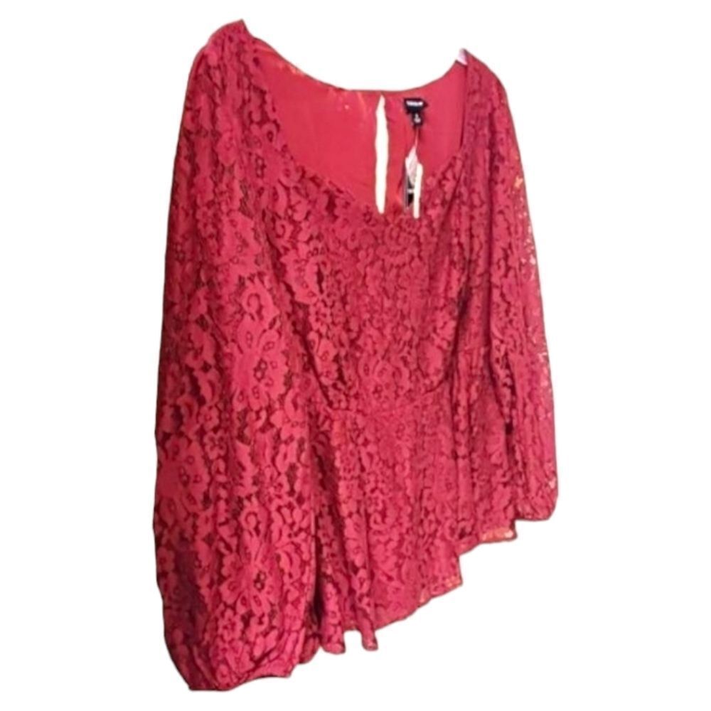 TORRID Plus Size  rhubarb peplum lace longsleeve puff sleeve top 3X - Picture 5 of 16